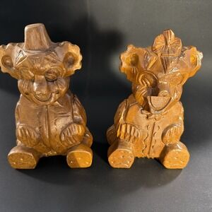 Set of Vintage Carved Wooden Bears 6"x4"